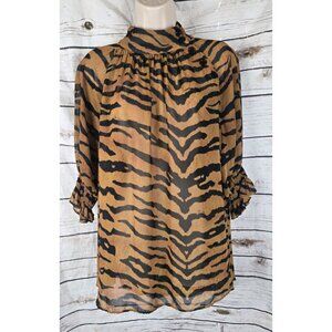 Adam Lippes Collective Animal Print Sheer Chiffon Top 6 Mock Neck